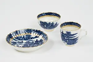 Caughley: Saucer, tea bowl and coffee cup