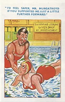 Suggestive: Saucy postcard - 'I'd feel safer, Mr Murgatroyd...' swimming