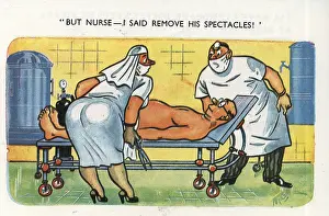 Suggestive: Saucy postcard - nurse with large pair of scissors