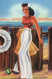 Underclothes: Saucy Sailorette ready for a dip in the sea
