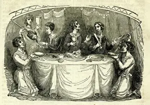 Banquet: Saxon men at a table enjoying a banquet