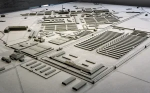 Forced: Scale model. Dachau concentration camp. Germany. 1945