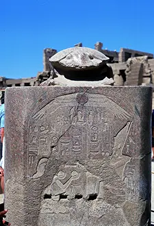 Tribute: Scarab surmounting relief of a pharoah receiving