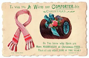 Comforter: Scarf and hand muff with comic verse on a Christmas card