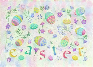 Scattered: Scattered flowers and decorated eggs
