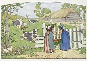 Pails: Scene on a dairy farm, Netherlands