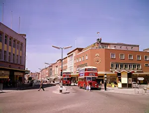 Kiosks: Scene in the High Street, Exeter, Devon