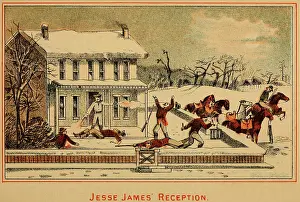 Gunfights: Scene of Jesse James shooting six men while ?