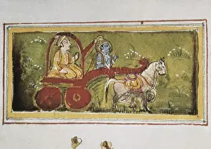 Writter: Scene of Mahabharata (18th c.). Arjuna on a chart