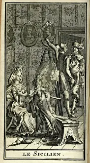 Easel: Scene from Moliere's play, Le Sicilien
