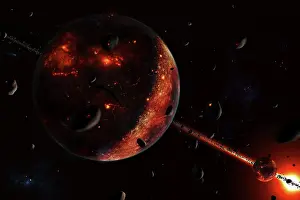 Smashing: A scene portraying the early stages of a solar system ?