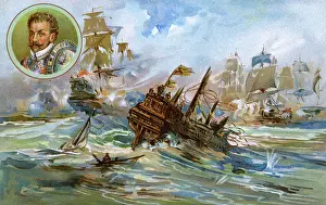 1580s: Scene with ships during the Spanish Armada