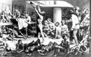 Slaves: Scene on a slave ship, 1835
