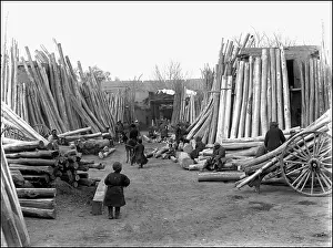 Scene in a timber yard, Kashgar, western China