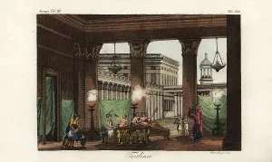 Ferrario: Scene in a triclinion, formal dining room, Ancient Greece