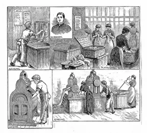 Laundry: Scenes in a laundry. Manageress and female workers