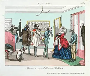 Consumers: Scenes in a tailor-workshopy. Colored copper