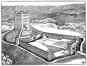 Drawbridge: Scheme of a Norman castle based on Castle Hedingham