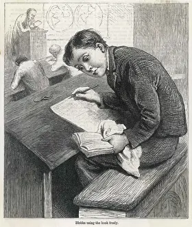 Exam: School boy cheating in an exam 1883