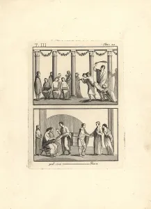 Grammarian: School scene with flogging and prostitutes in a portico