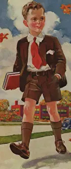 Schoolboy: Schoolboy with Books on Way to School