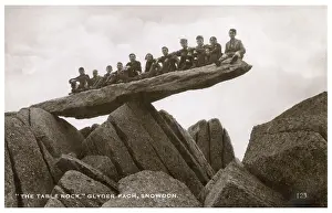 Glyder: Schoolboys sitting on The Table Rock, Glyder Fach, Snowdon
