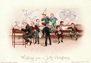 Unruly: Schoolboys and teacher on a Christmas card
