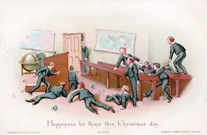 Unruly: Schoolboys and teacher on a Christmas card