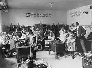 Schoolgirls: Schoolgirls learning home economics, 1908