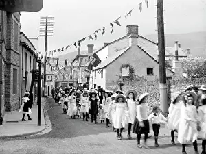 Powys: Schoolgirls parading, Crickhowell, Powys, Mid Wales