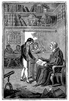 Instructor: Schoolmaster and pupils. A boy is showing his