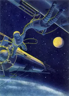 Cords: Sci Fi - Two Spacemen floating in Orbit