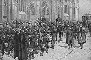 Pipers: Scots Guards marching through Cologne, WW1