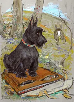 Satchel: Scots terrier and rabbit by Muriel Dawson