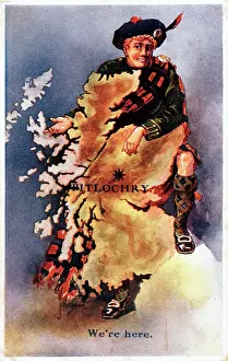 Scotsmen: Scotsman with map of Scotland, pinpointing Pitlochry