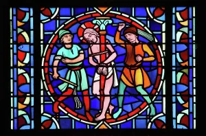 Laon: Scourging of Christ, stained glass window, Laon