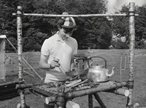 Frying: Scout cooking at camp