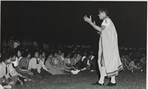 Campfire: Scouting leader speaking at campfire event, Mauritius