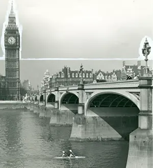 Canoeing: Scouts canoeing under Westminster Bridge, London