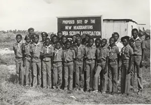 Corrugated: Scouts outside proposed headquarters, Gambia, West Africa