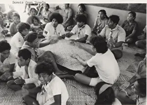 Mats: Scouts singing, Tuvalu, Gilbert Islands, Pacific
