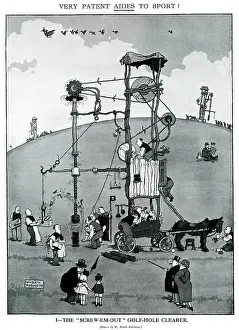 Contraptions: The Screw Em Out golf hole cleaner by Heath Robinson