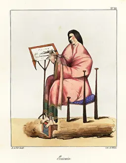 Treuttel And Wurtz: Scribe at work with quill and knife at a writing