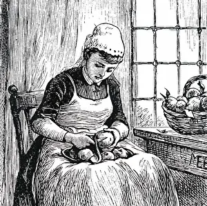 Peeling: A sculery maid peeling apples