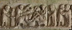 Sculpted capital of shepherds, Romanesque cloister