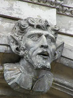 Gargoyle: Sculpted head, Guildhall, Worcester, Worcestershire