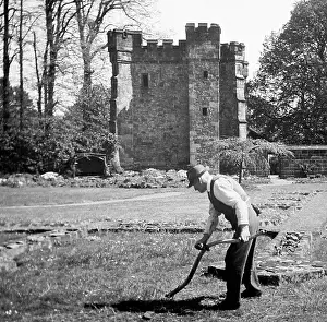 Gatehouse: Scything grass, Whalley Abbey Gatehouse