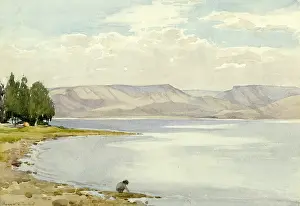 Watercolours: The Sea of Galilee, looking west