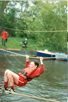 Longridge: Sea Scout on rope bridge, Longridge Centre