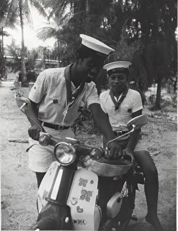 Polynesian: Sea scouts with moped, Gilbert Islands, Pacific